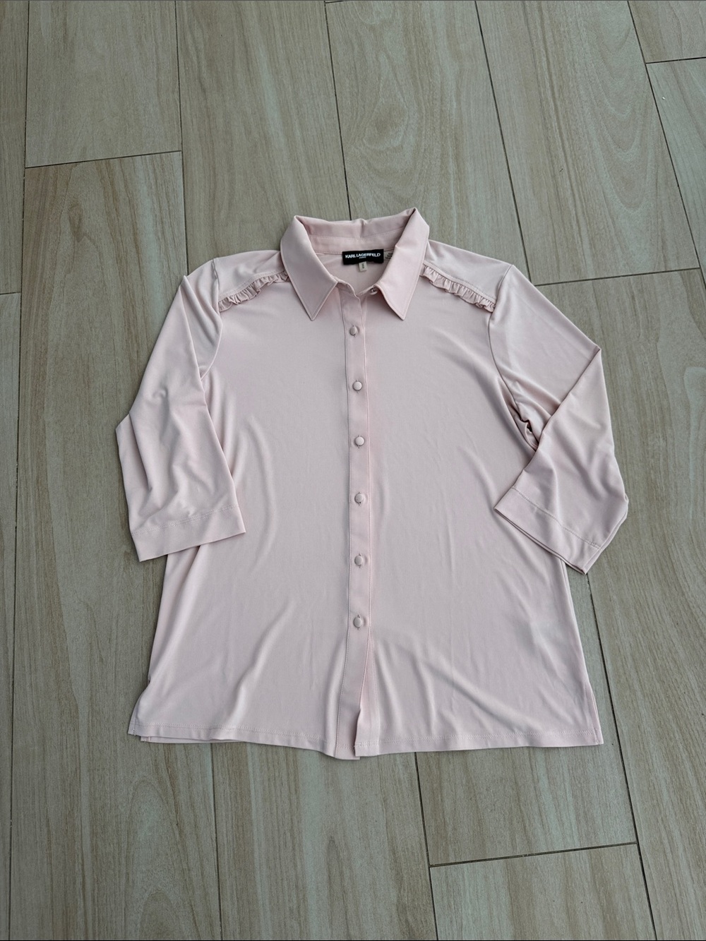 Karl Lagerfeld Soft Pink Button-Front Shirt with Ruffle Detail